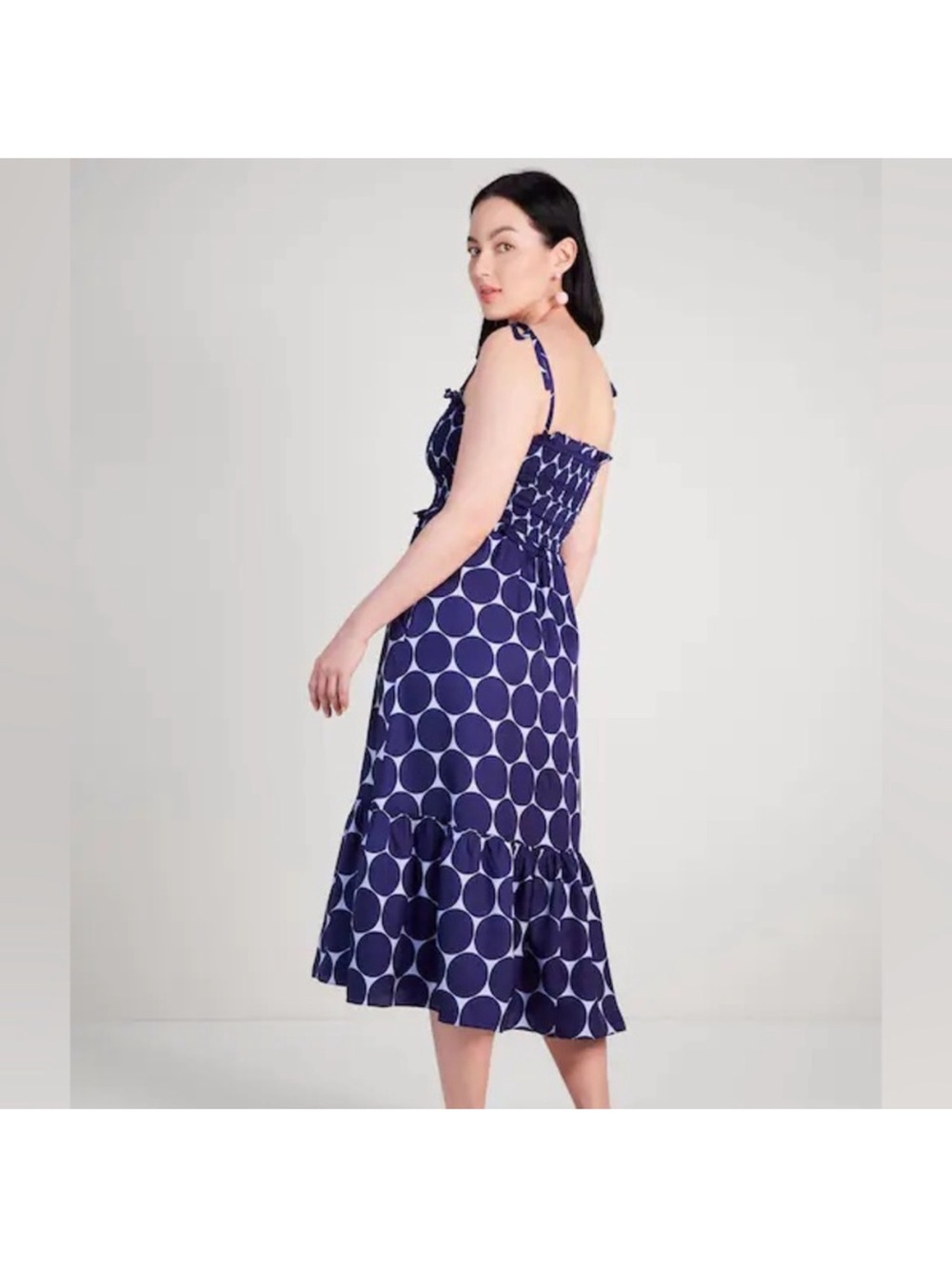 Kate Spade Joy Dot Silk Twill Smocked Dress - Picture 5 of 14